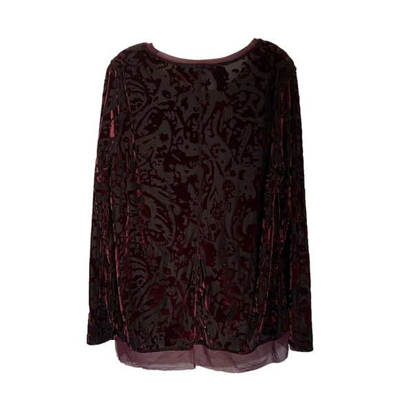 SIMPLY VERA WANG Burgundy Velvet Burnout Mesh Hem Top Whimsigoth Fairy Grunge XL - Picture 5 of 12